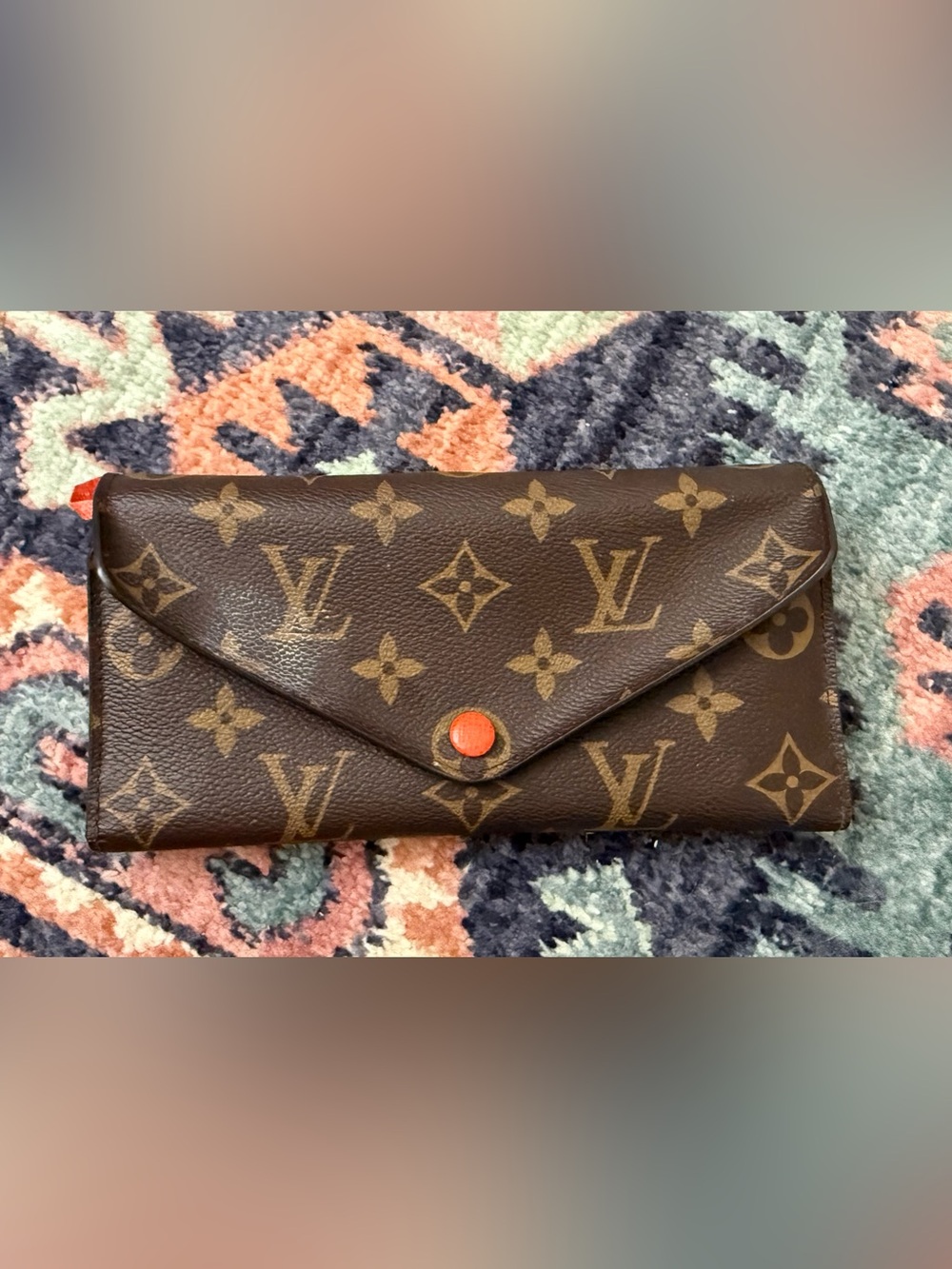 Louis Vuitton Brown Monogram Envelope Wallet with Orange/Red Snap